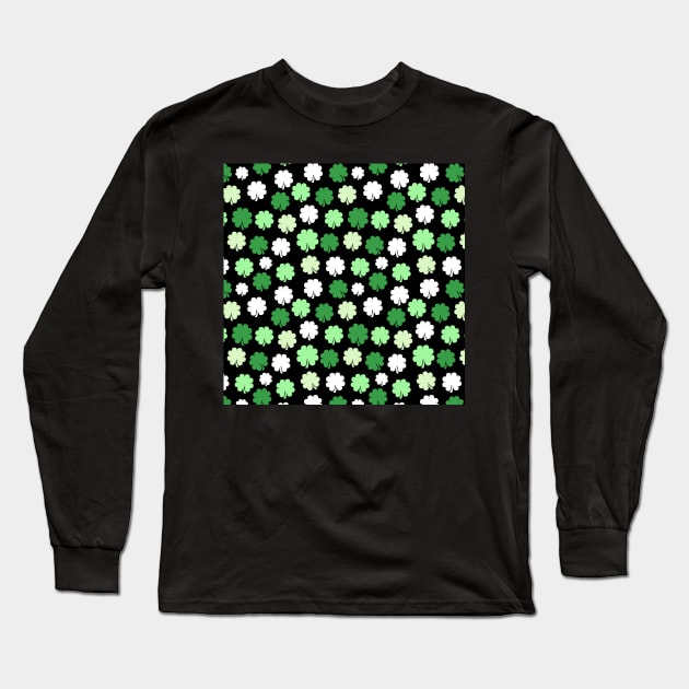 Shamrocks Pattern Black Clover Irish St. Patricks Day Long Sleeve T-Shirt by JessDesigns